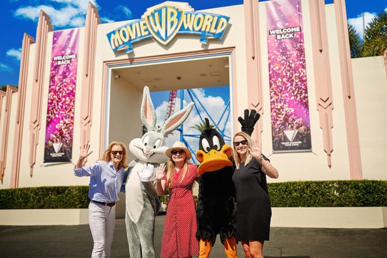 Warner Bros characters outside the entrance to Movie World, Gold Coast